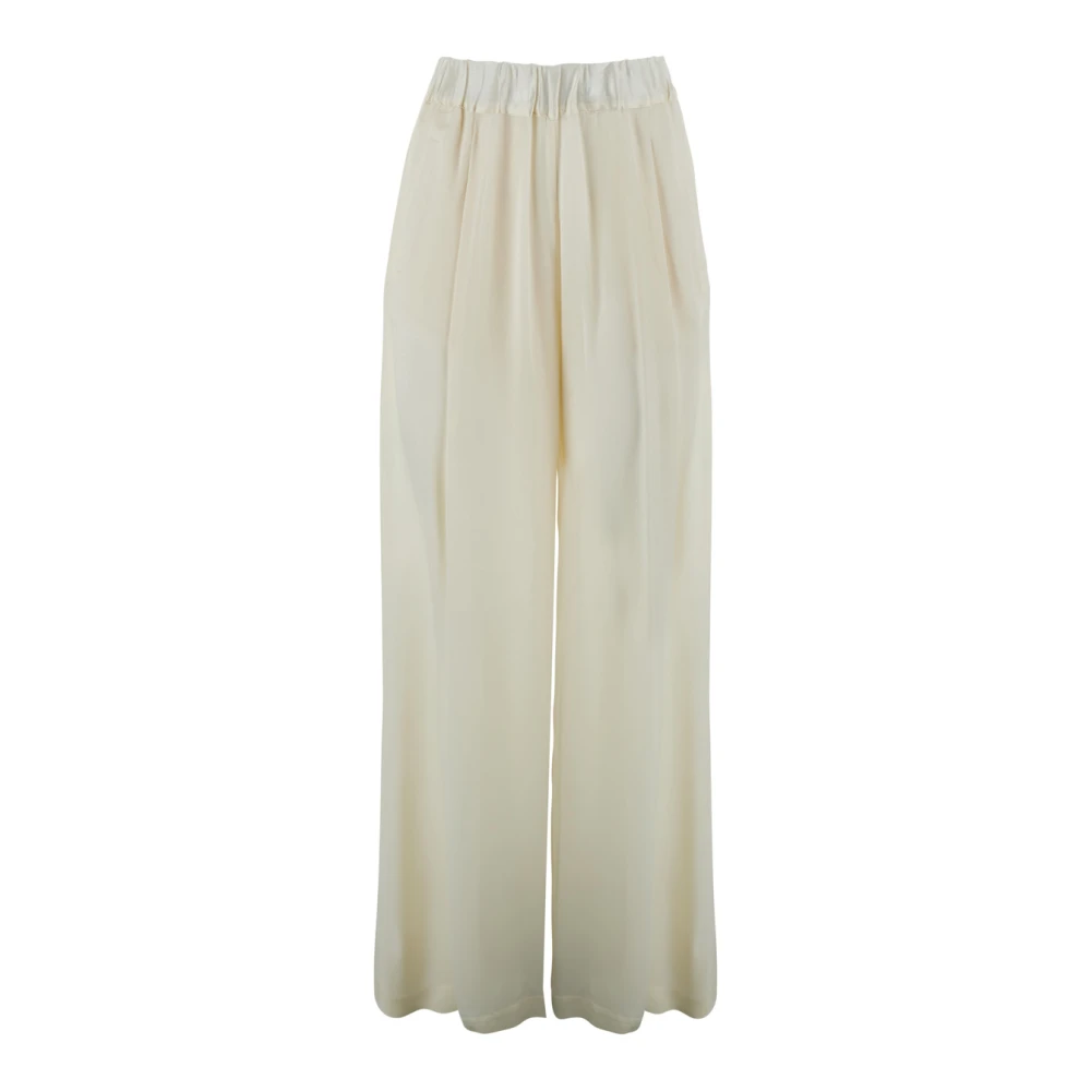 Semicouture Witte zijdeblend broek met geplooide details White Dames