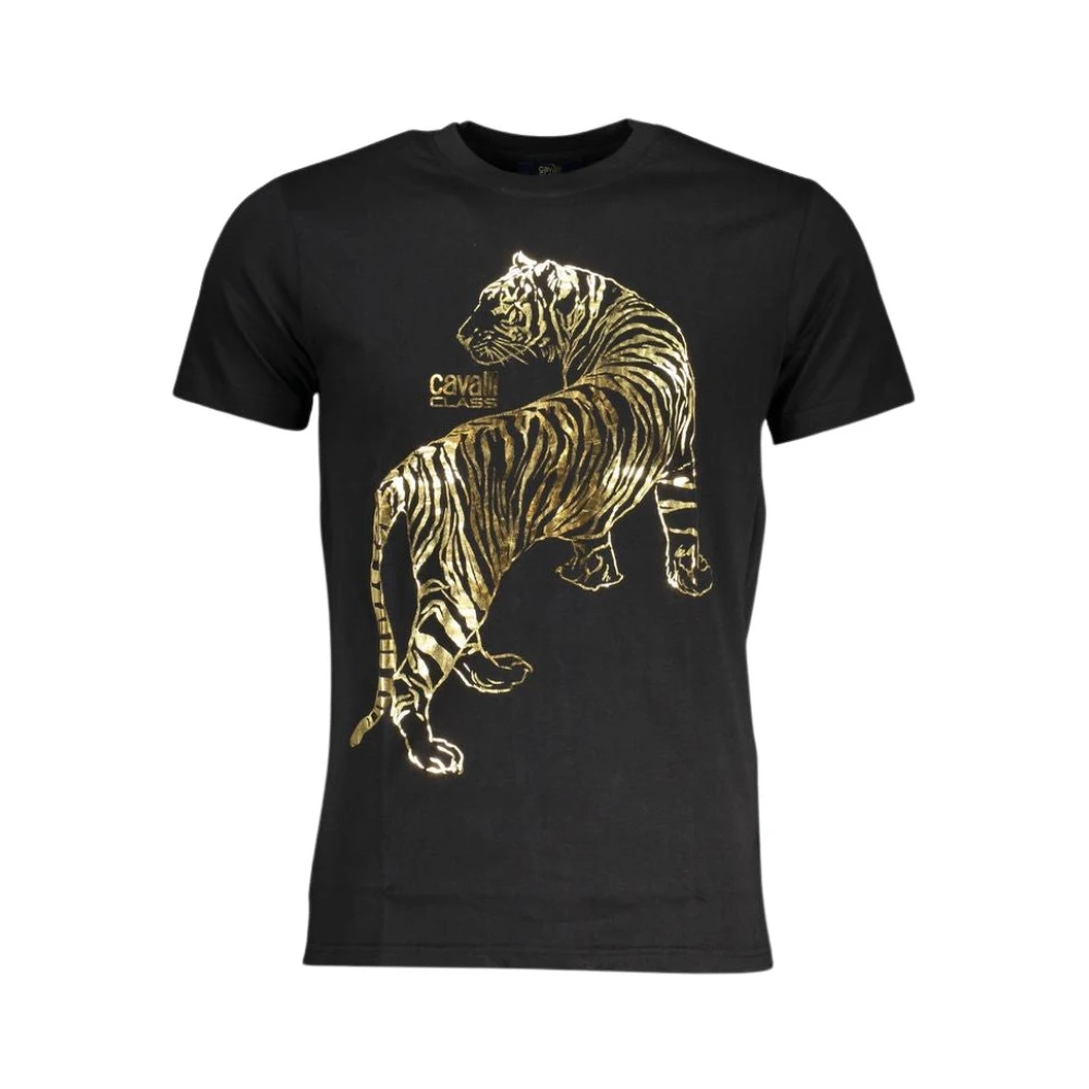 Cavalli Class Svart Bomull T-shirt med Tryck Logo Black, Herr