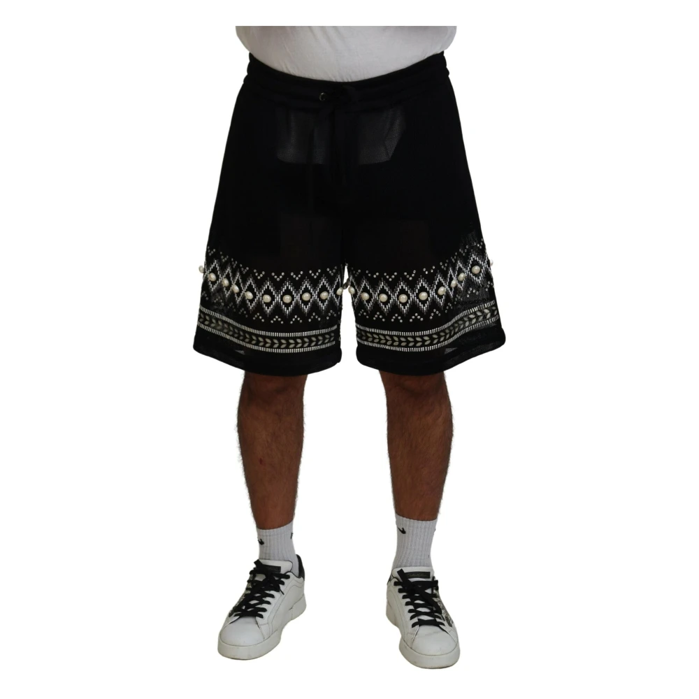 Dolce & Gabbana Zwart-wit patroon knielange shorts Black Heren
