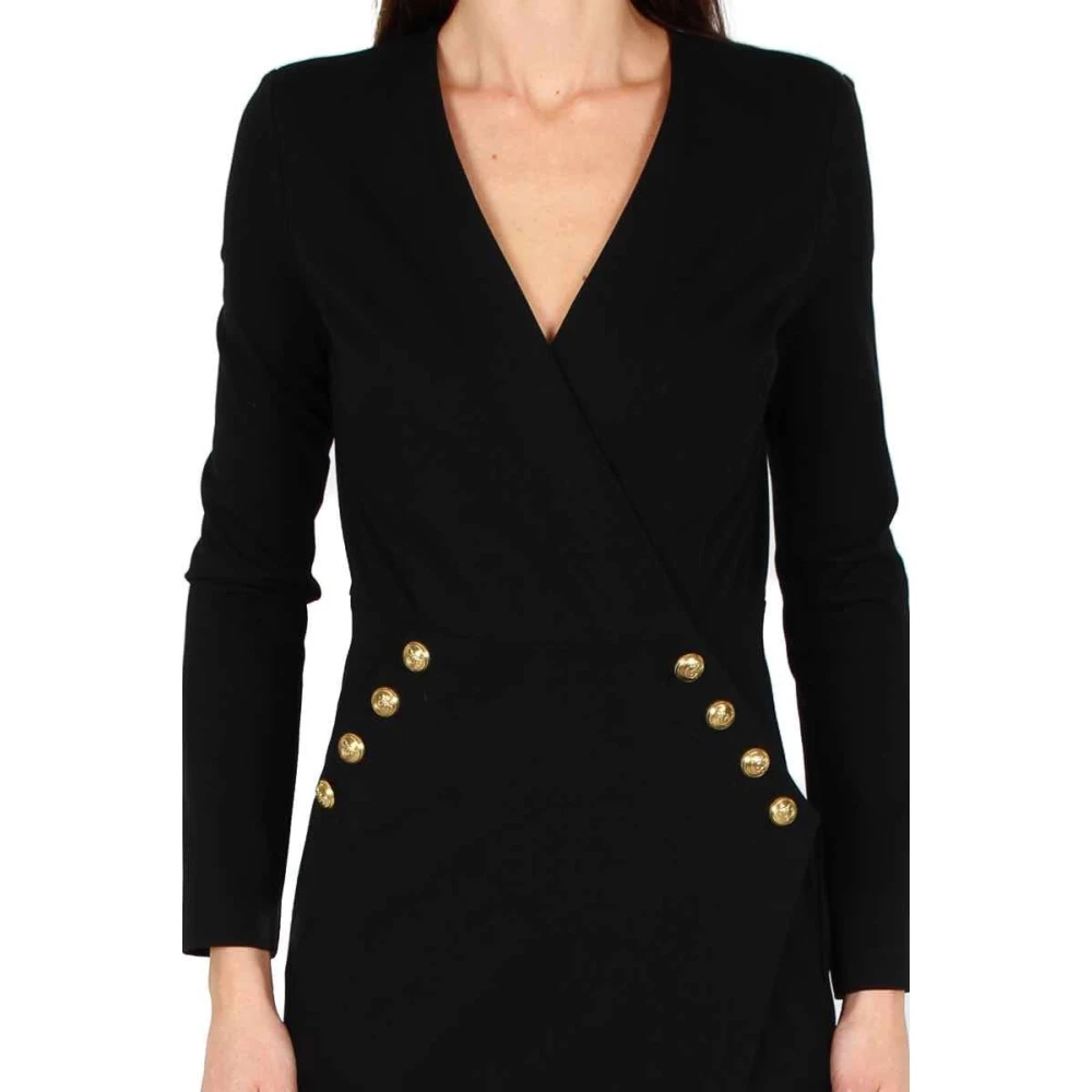 pinko Zwarte Wrap Jersey Jurk met Gouden Knopen Black Dames