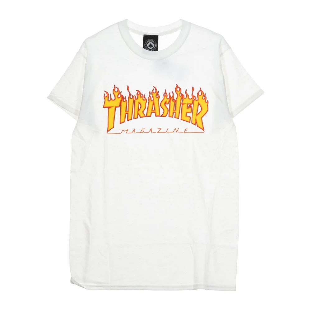 Thrasher Flame Tee Heren T-shirt Wit geel White Heren