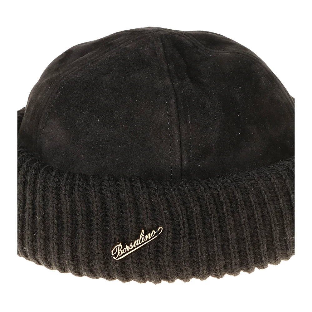 Borsalino Suede Gebreide Beanie met Gewatteerde Voering Brown Heren