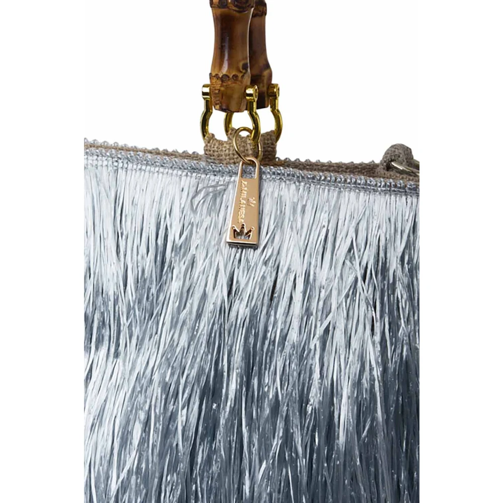 La Milanesa Fringe Tote Bag met bamboe handvat Blue Dames