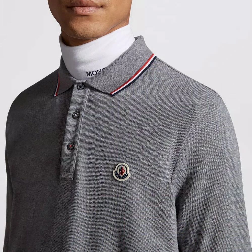 Moncler Lange Mouw Polo in Tijdloos Design Gray Heren