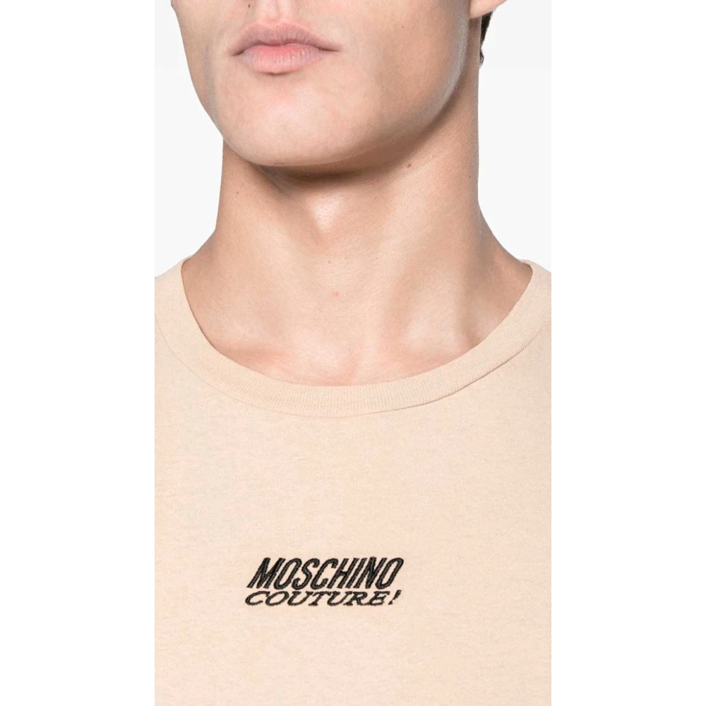 Moschino Geborduurd Logo T-shirt Beige Heren