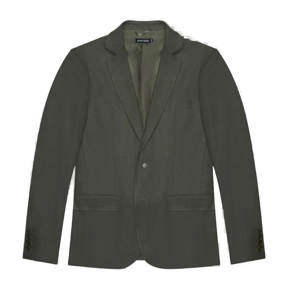 Antony Morato Groene Linen-Blend Blazer Knoopsluiting Green Heren