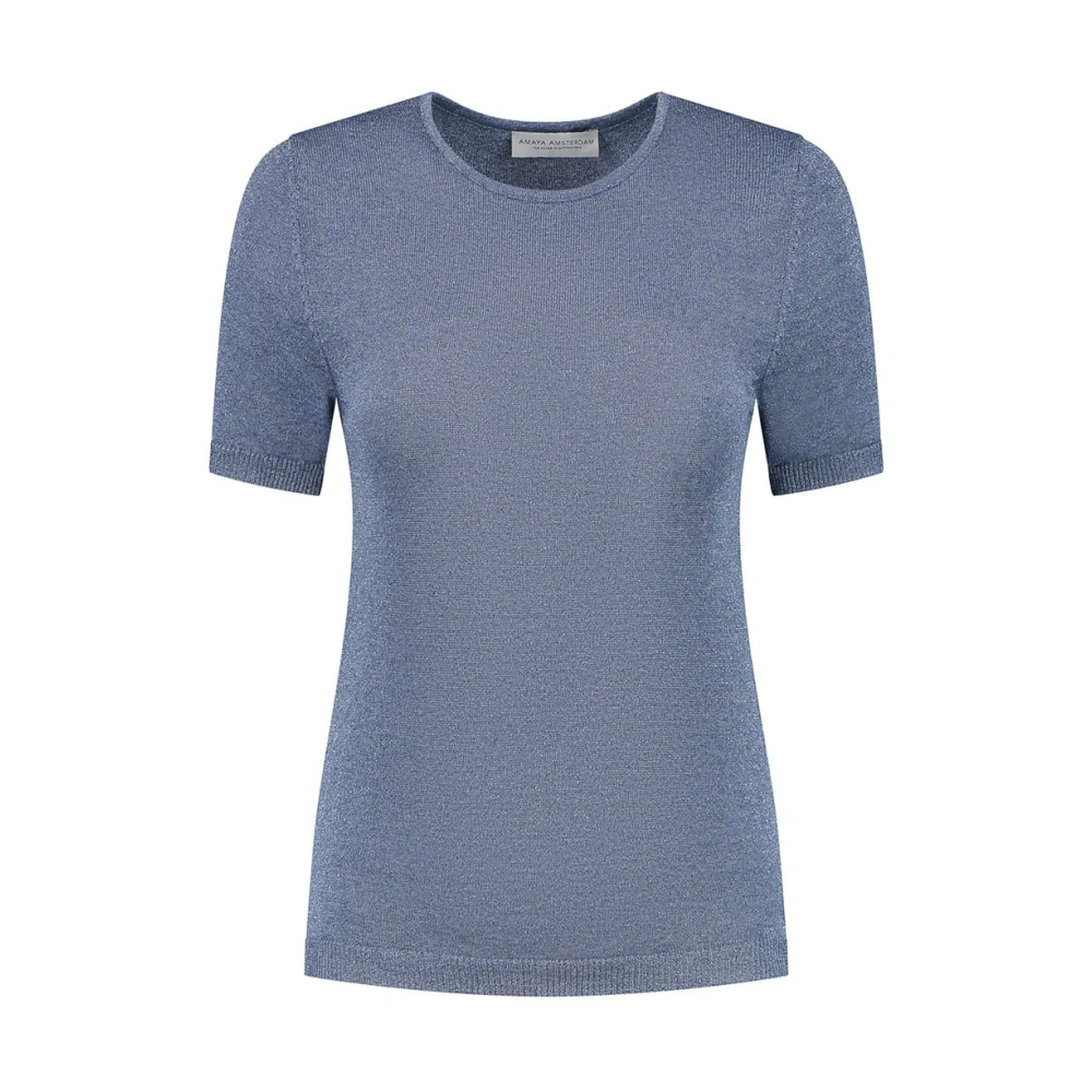 Amaya Amsterdam Glittery Blauw T-shirt met Glamoureuze Details Blue Dames