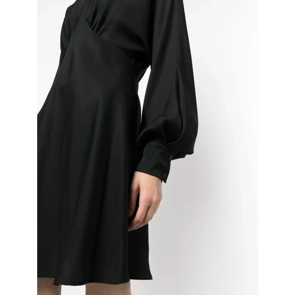 Moschino Zwarte Satijnen Jurk met Ballonmouwen Black Dames