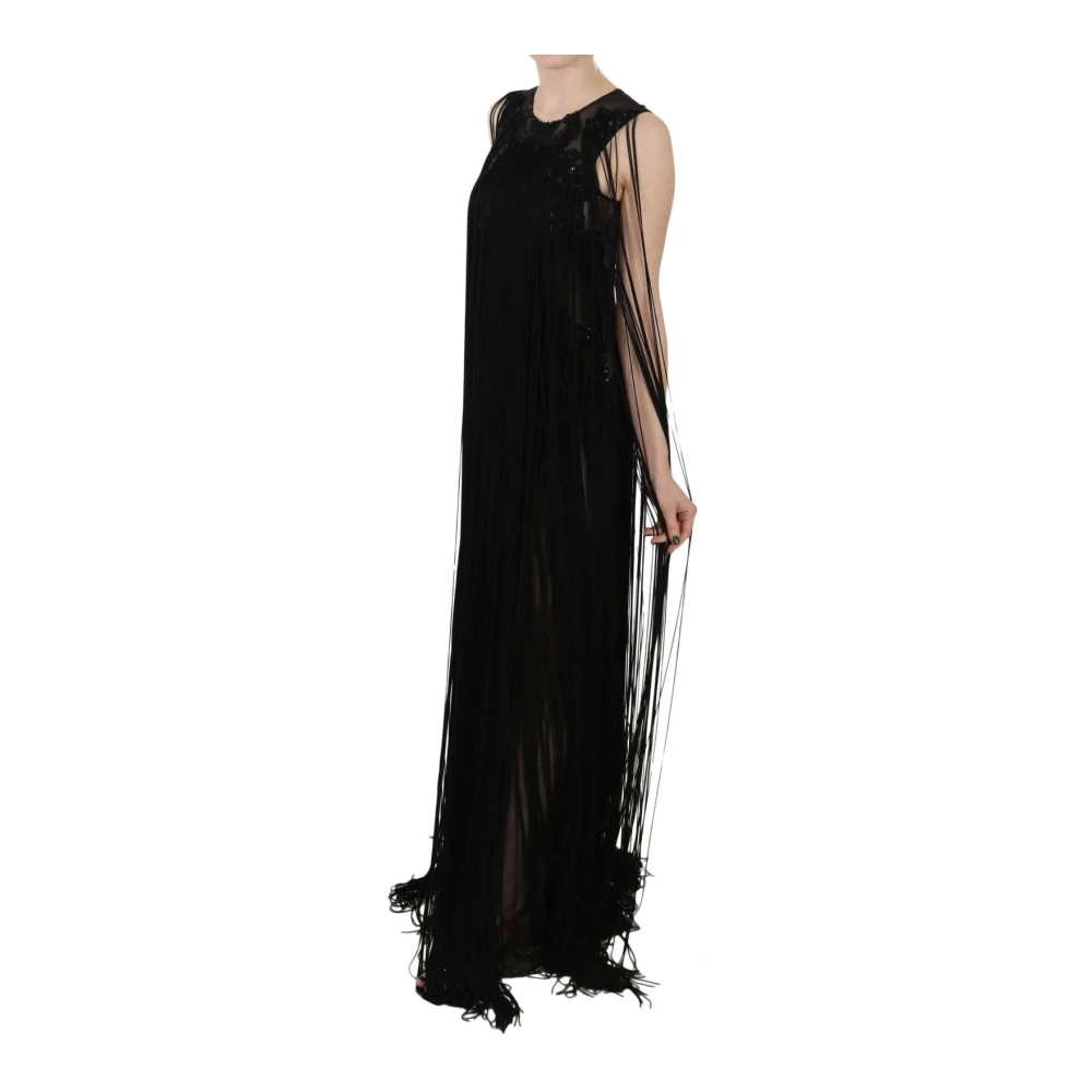 John Richmond Doorschijnende Maxi Jurk met Franje Black Dames