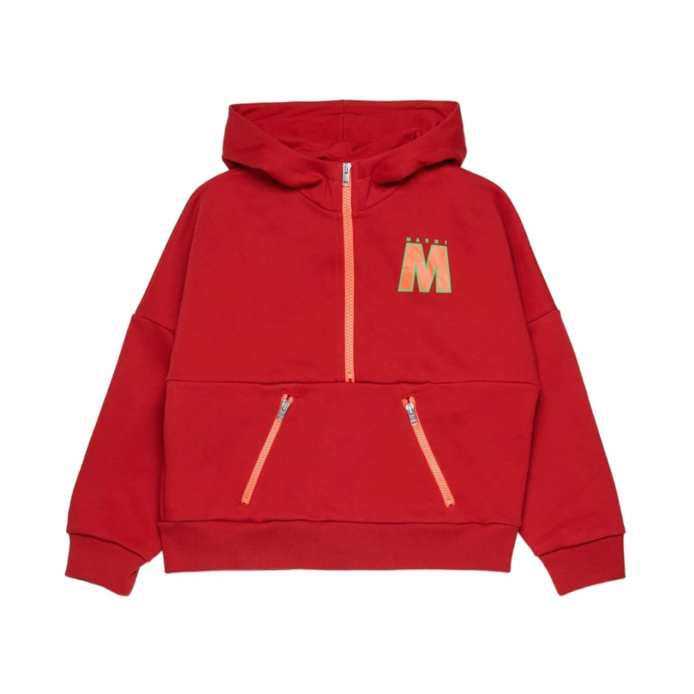 Marni Unisex Kids Red Zip-Up Logo Hoodie - Kids Sweatshirts - 10 Y - Kids