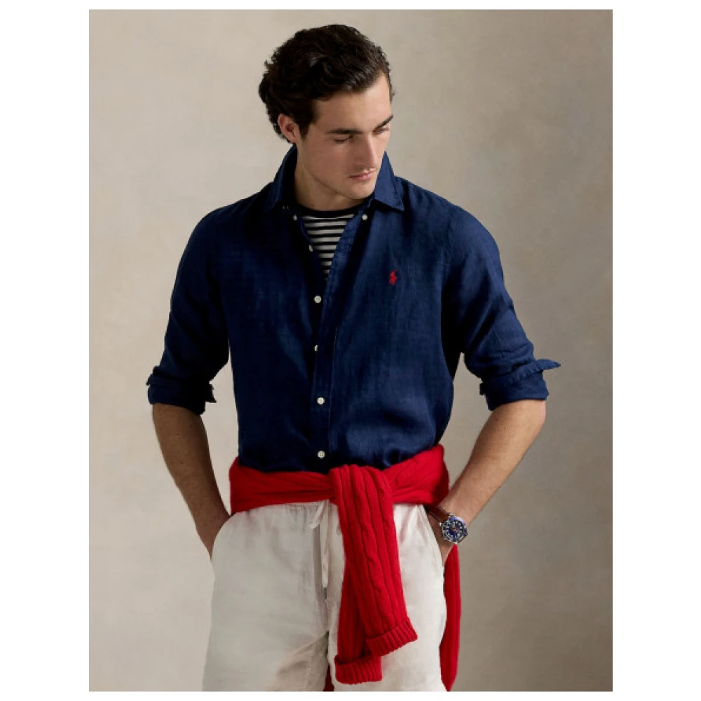Polo Ralph Lauren Marine Linnen Overhemd Blue Heren