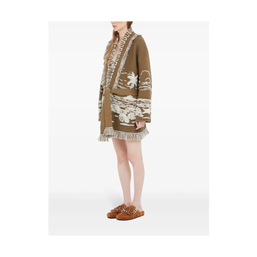 Alanui Khaki Bruine Gerande V-Hals Trui Brown Dames