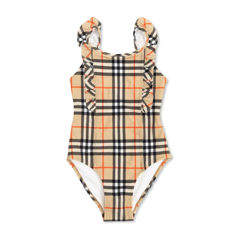 Burberry Unisex Beige Ruffle Trim Check Swimsuit