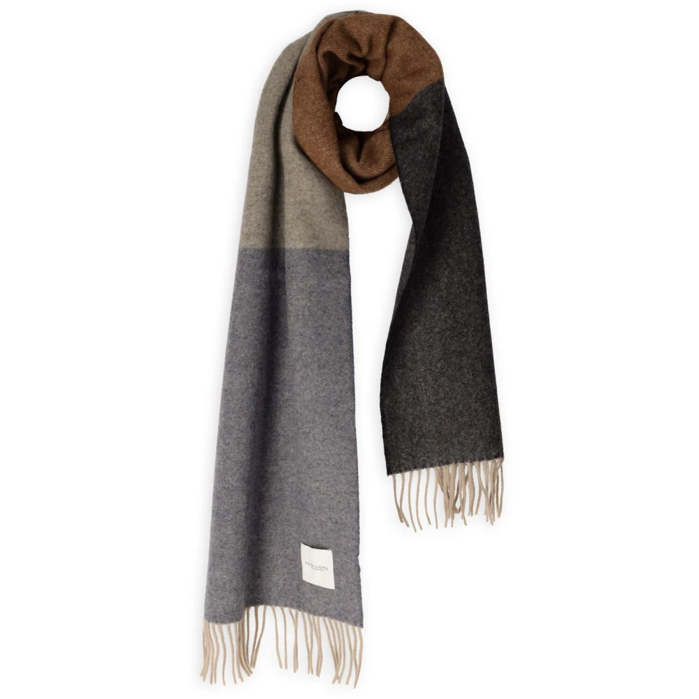 Profuomo Blauwe Lamswollen Sjaal met Franjes Multicolor Heren