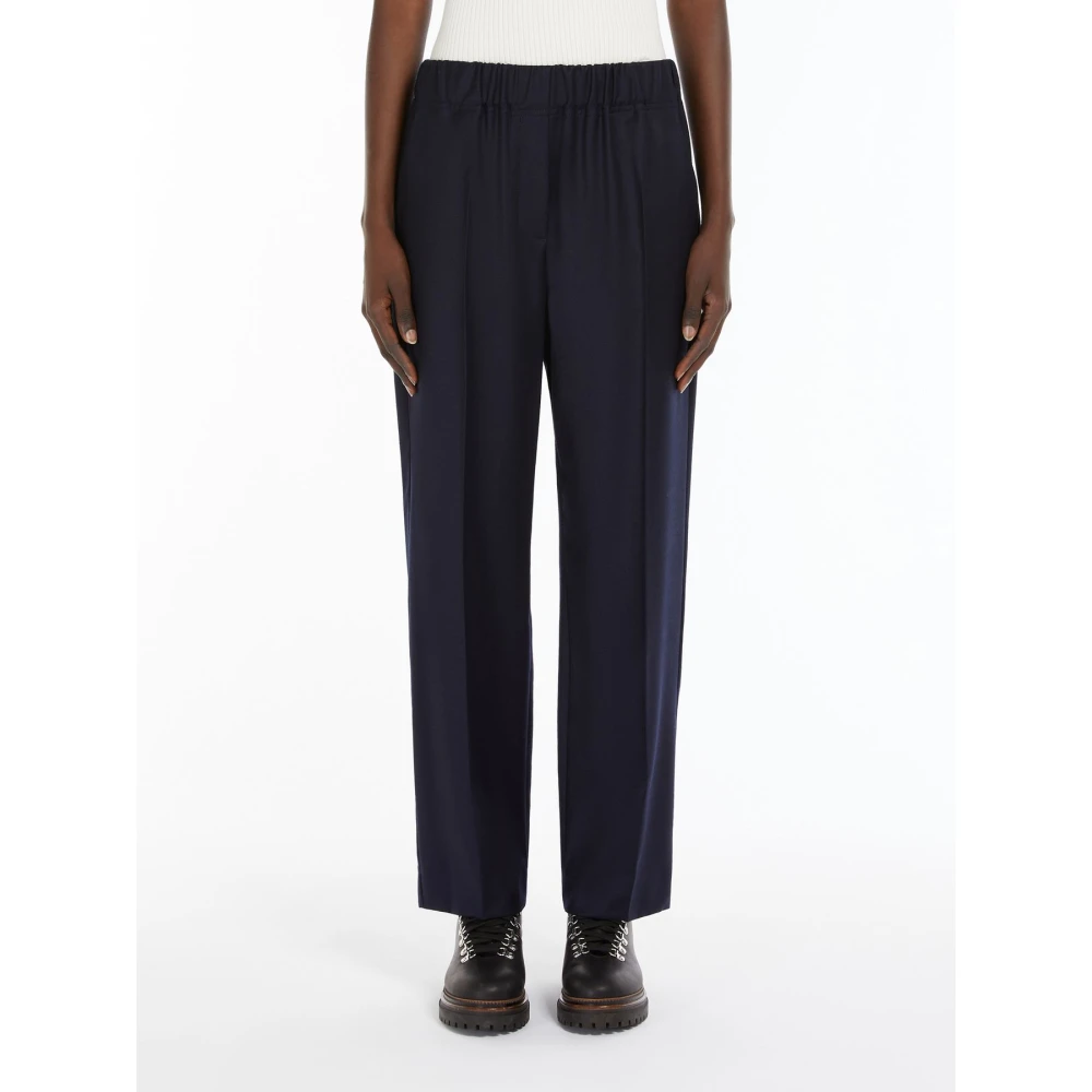 Max Mara Weekend Flanellen Comfortbroek met Elastische Taille Blue Dames