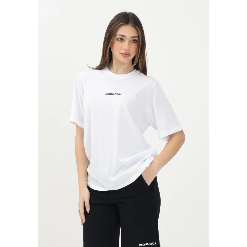 Dsquared2 Wit T-shirt met Korte Mouwen en Logo Print White Dames