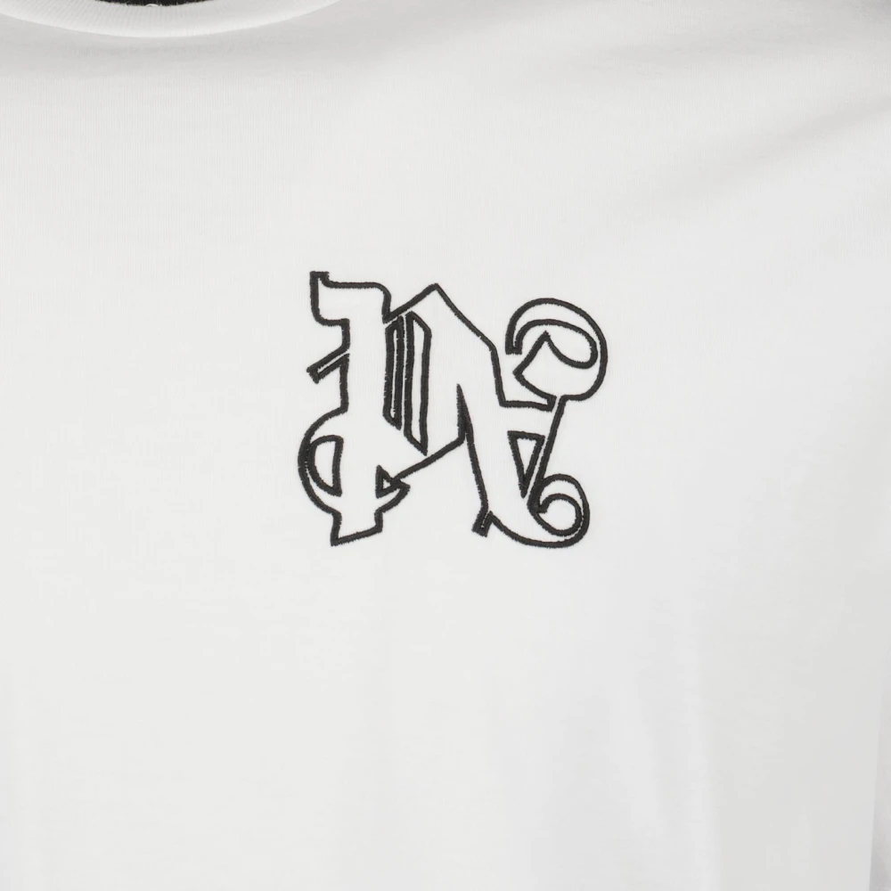 Palm Angels Monogram T-shirt met Geborduurd Logo White Heren