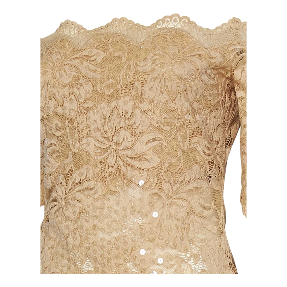 Paco Rabanne Beige Bloemenkant Off-Shoulder Top Beige Dames