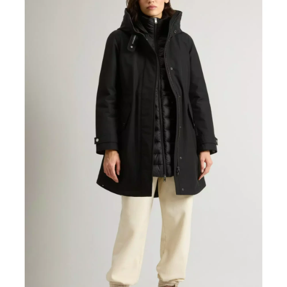 Woolrich Zwarte 3-in-1 gewatteerde jas met capuchon Black Dames