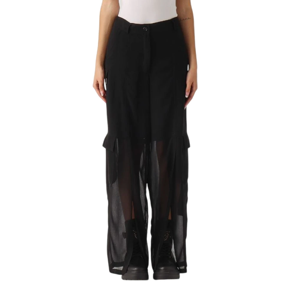 Pinko Georgette Cargo Broek Hoge Taille Black Dames