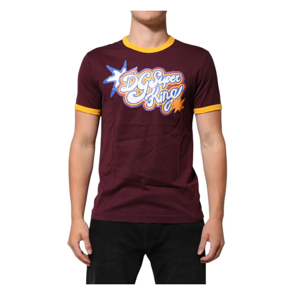 Dolce & Gabbana Men's Burgundy Cotton Dg Super King Logo T-Shirt