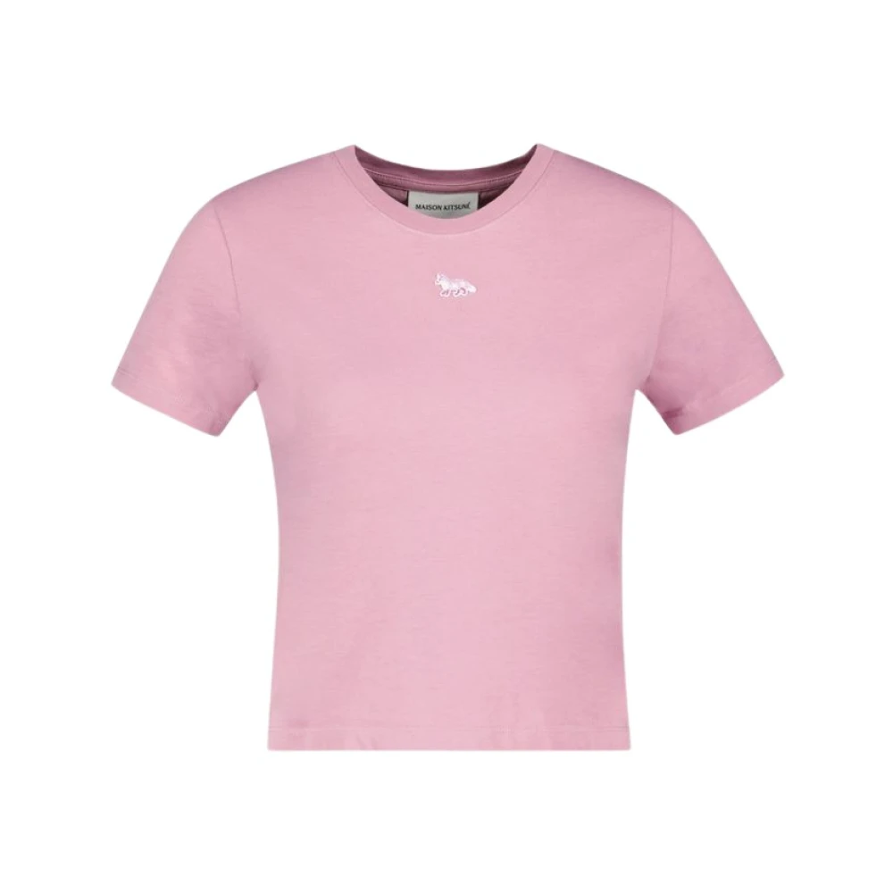 Maison Kitsuné Baby Fox Patch Katoen T-Shirt Roze Pink Dames