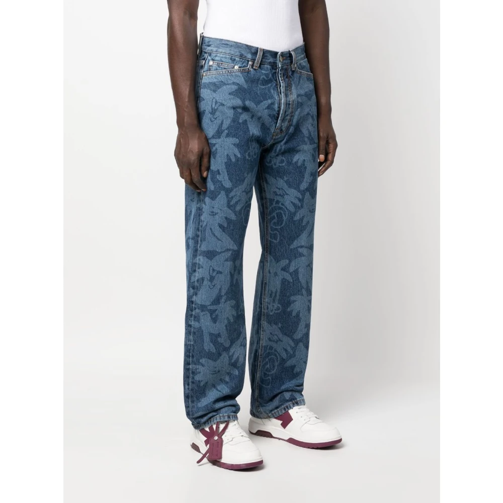 Palm Angels Palmboomprint Jeans Blue Heren