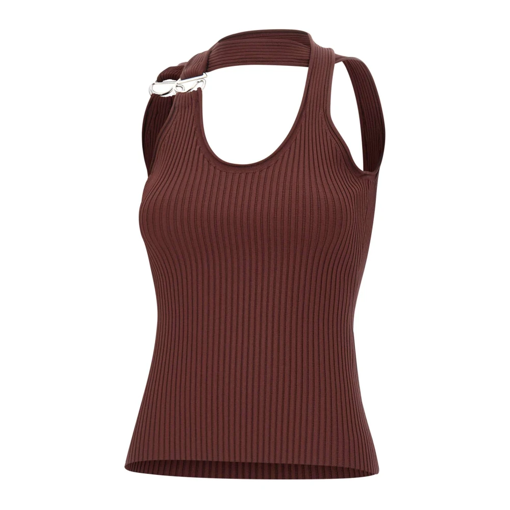 Coperni Women's Brown C-Logo Knit Top - Sleeveless Tops - S - Tops