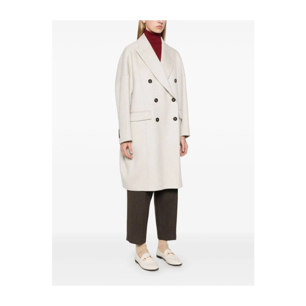 BRUNELLO CUCINELLI Kasjmier Grijs Jas Dubbele Knopen Peak Revers Gray Dames