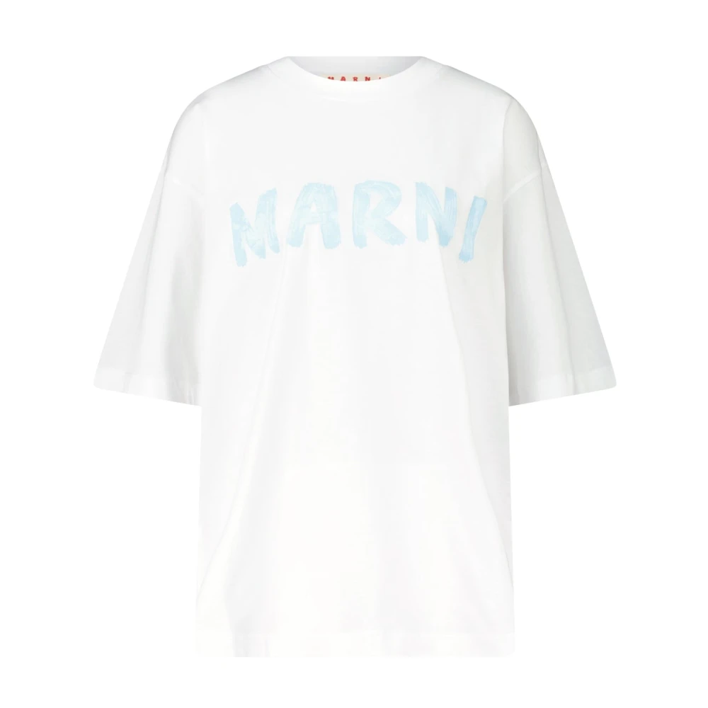 Marni Oversized Katoenen T-shirt met Front Print White Dames