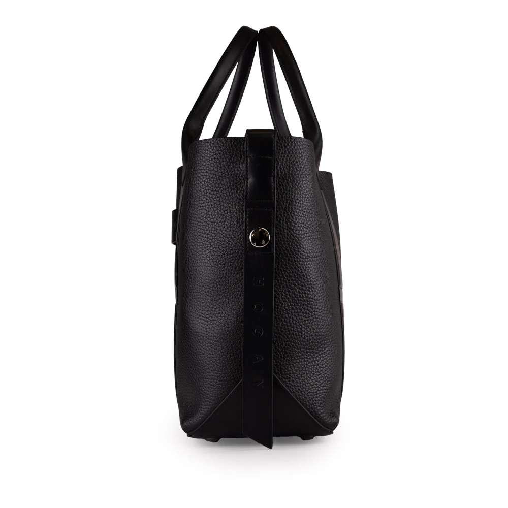 Hogan Zwarte leren shopper tas met afneembare band Black Dames