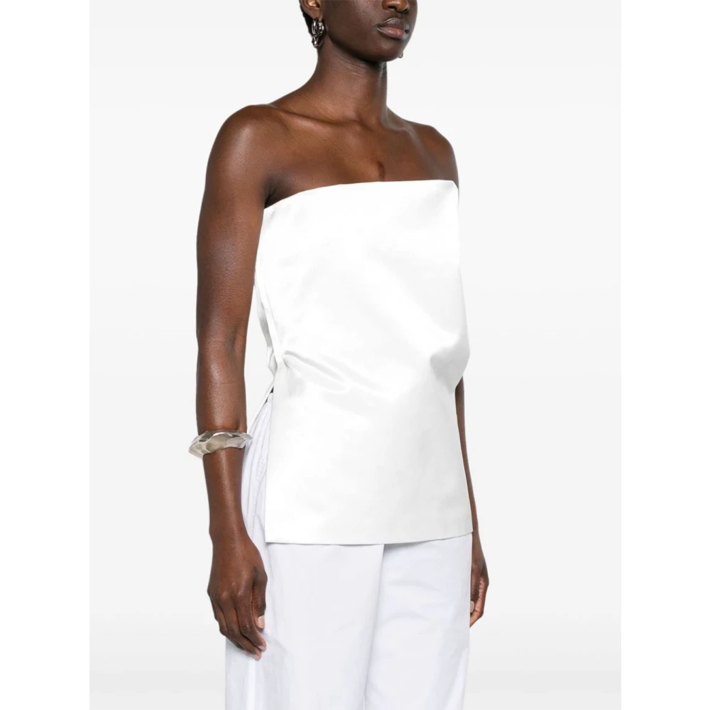 SPORTMAX Witte Satijnen Gelaagde Strapless Top White Dames