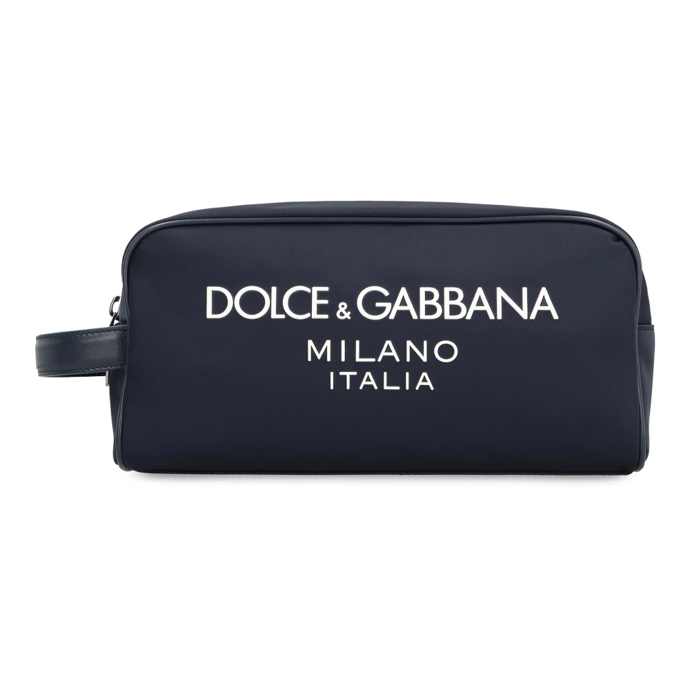 Dolce & Gabbana Nylon Toilettas met Leren Details Blue Heren