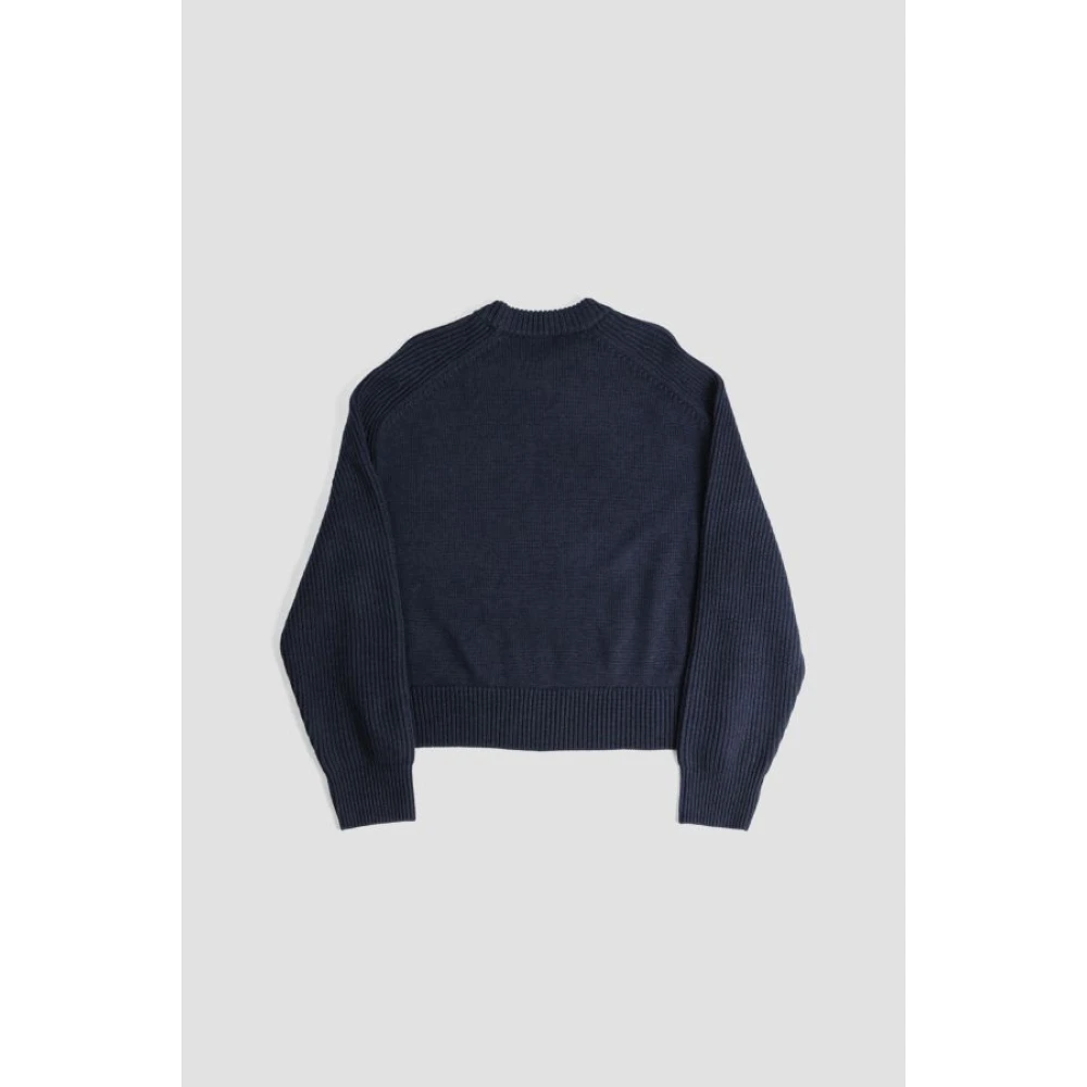 Studio Nicholson Navy Blauwe Gebreide Trui Jean Model Blue Dames