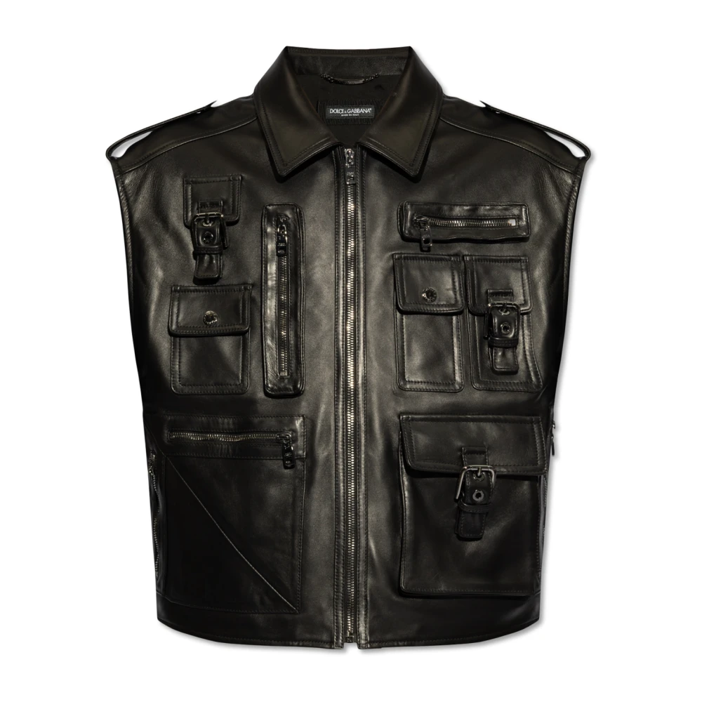 Dolce & Gabbana Leren vest Black Heren