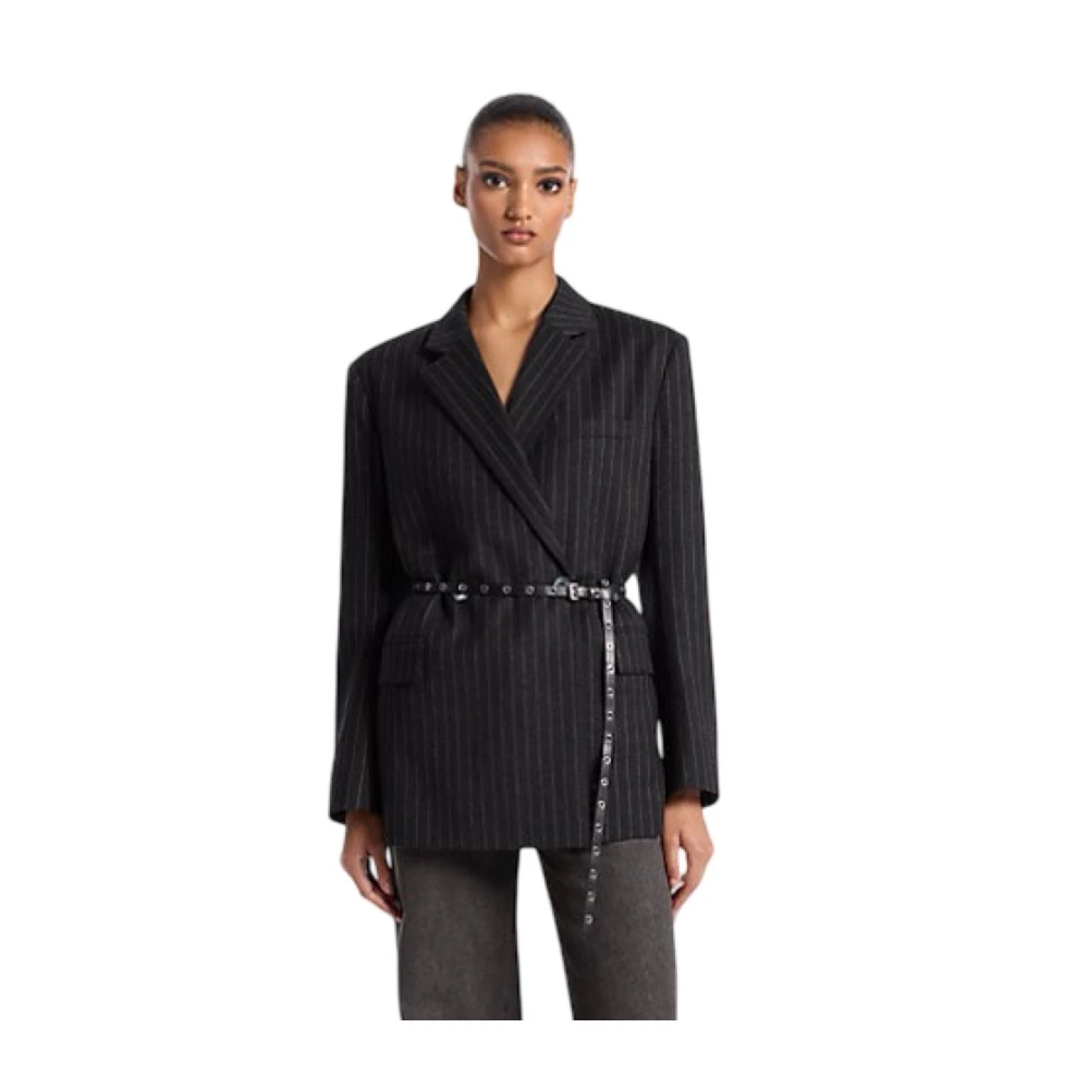 Michael Kors Grijze Gestreepte Blazer met Stud Riem Gray Dames