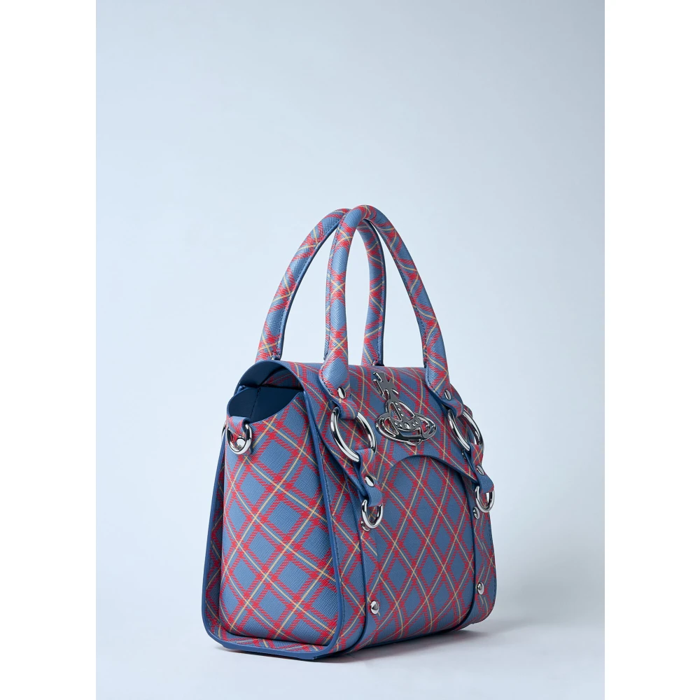 Vivienne Westwood Tartan Mini Handtas met Logo Plaque Blue Dames