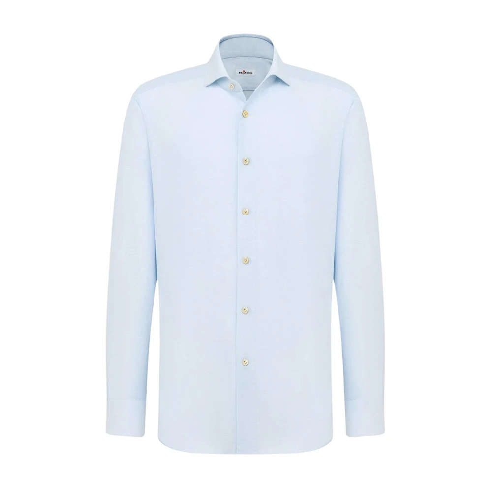 Kiton Katoen-Hennep Blend Formeel Overhemd Blue Heren
