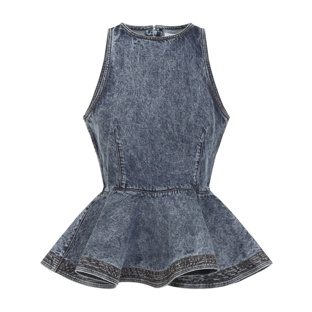 Alaïa Women's Blue Peplum Denim Top