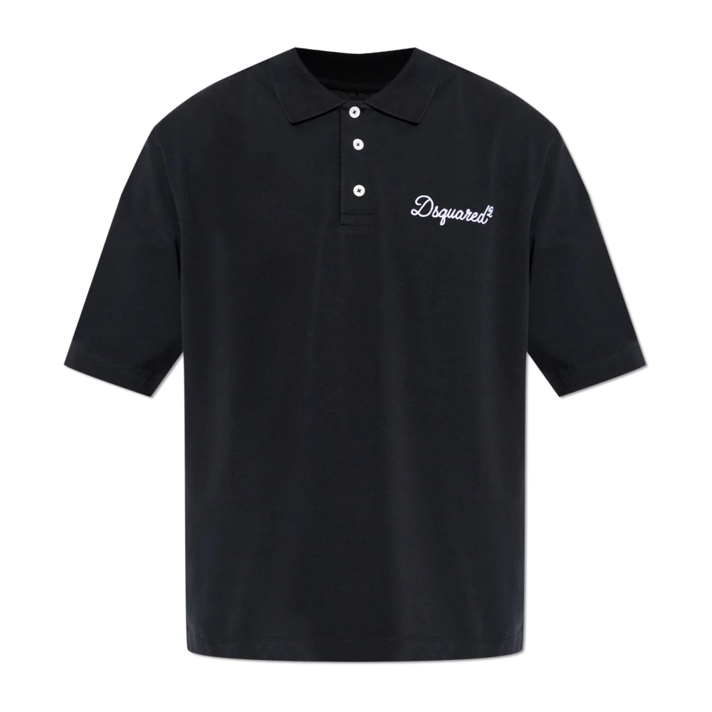 Dsquared2 Black Polo Shirt With Embroidered Logo - Male - Polo Shirts - L - Tops