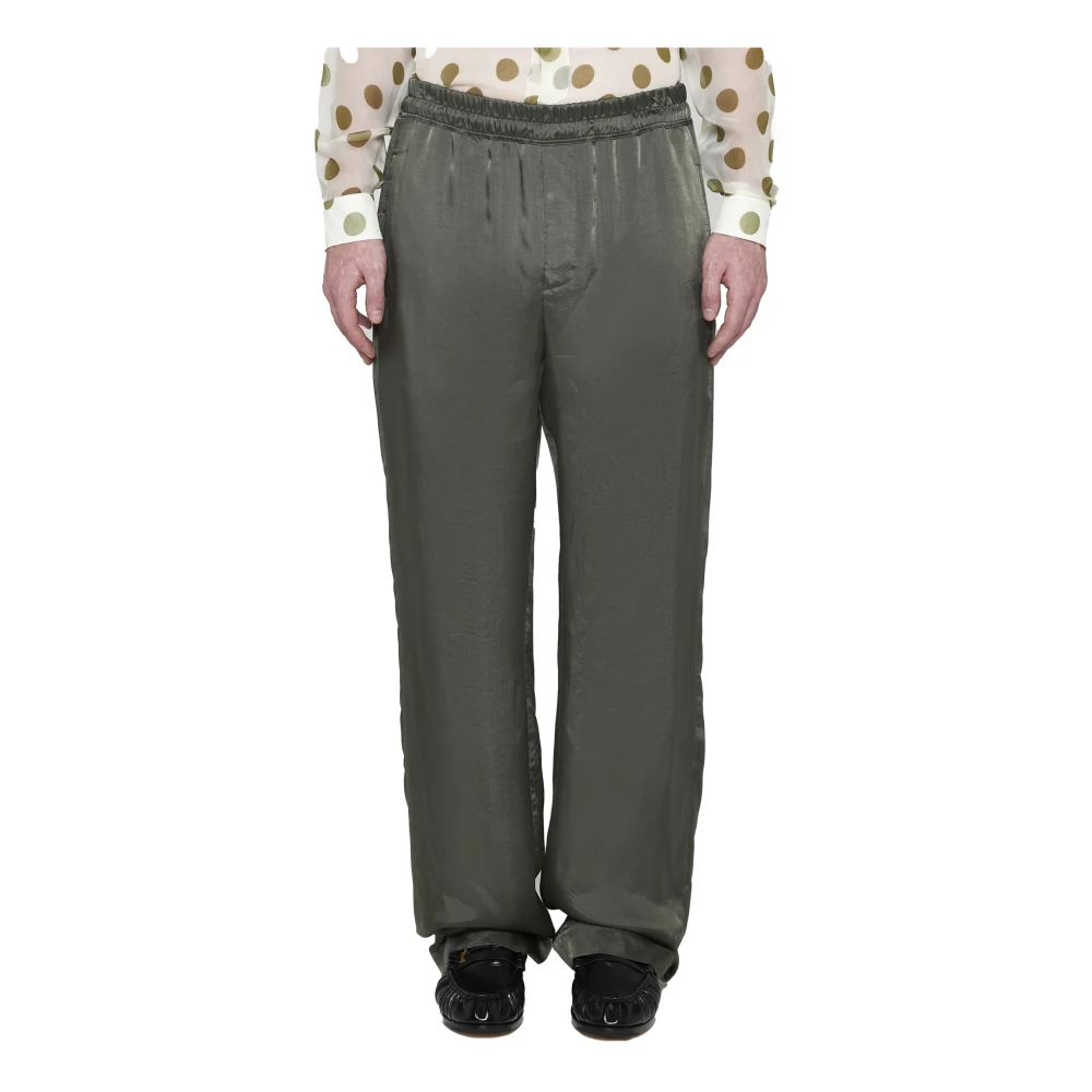 Saint Laurent Khaki Cupro Jogging Broek Green Heren