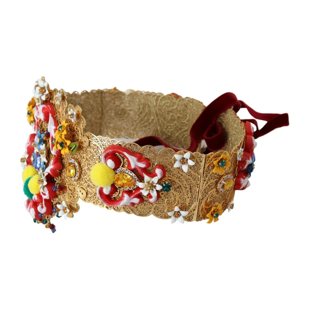 Dolce & Gabbana Bloemen Kristal Taille Riem Goud Multicolor Dames