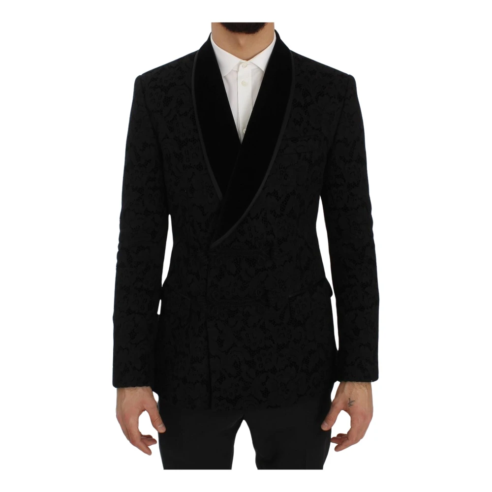 Dolce & Gabbana Bloemen Ricamo Slim Blazer Jas Black Heren