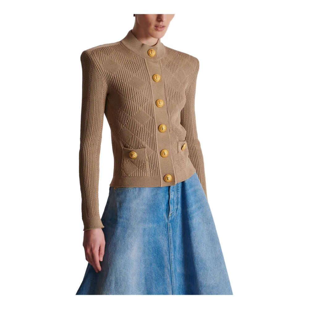 Balmain Gingham opengebreide vest Beige Dames