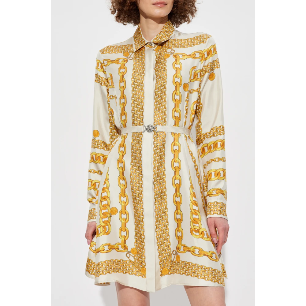 Versace Jurk met gouden ketting strepen print Yellow Dames