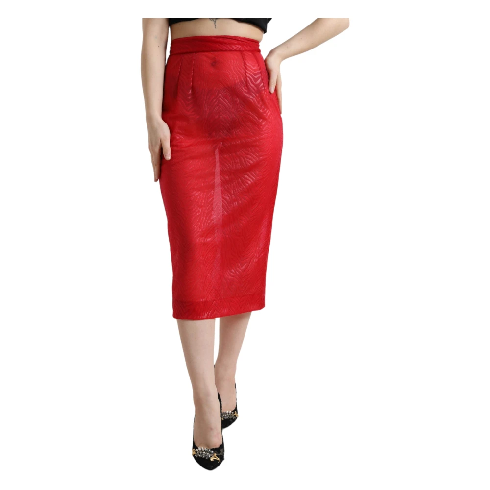 Dolce & Gabbana Women's Red Midi Skirts, S, Sheer High Waist Pencil Cut Midi Skirt
