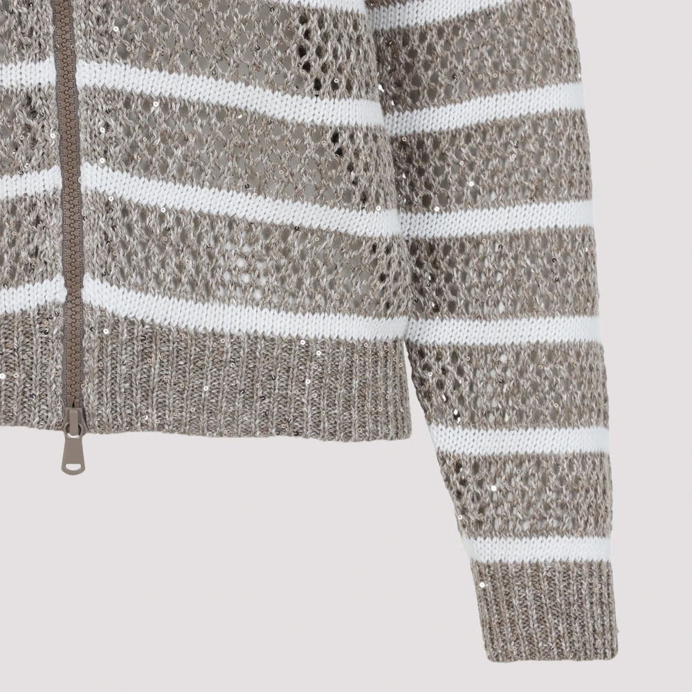 BRUNELLO CUCINELLI Nutshell Zip Up Cardigan Beige Dames
