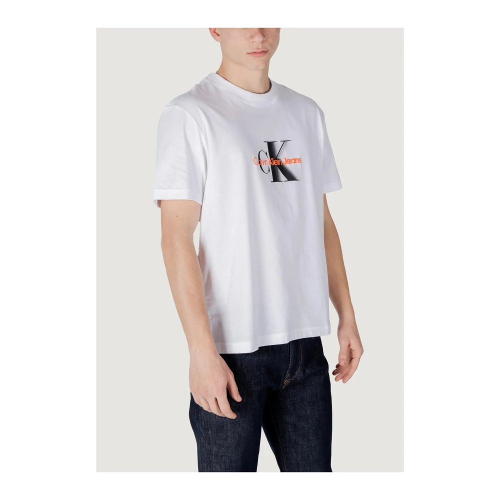 Calvin Klein Jeans Wit Bedrukt Ronde Hals T-Shirt White Heren