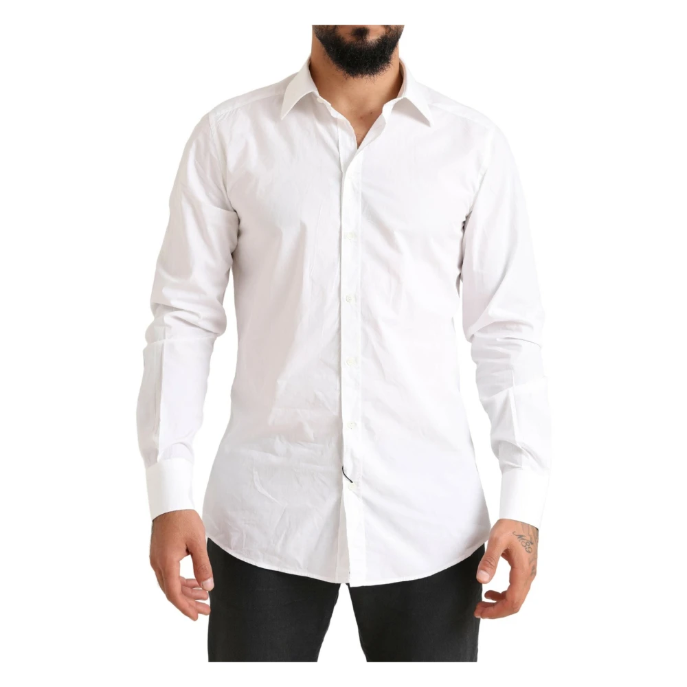 Dolce & Gabbana White Cotton GOLD Dress Shirt - 37 - Image 2