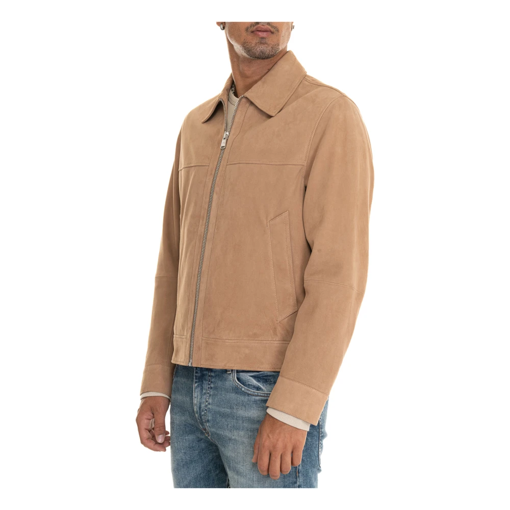 Boss Zamsleren leren jack met ritssluiting Beige Heren
